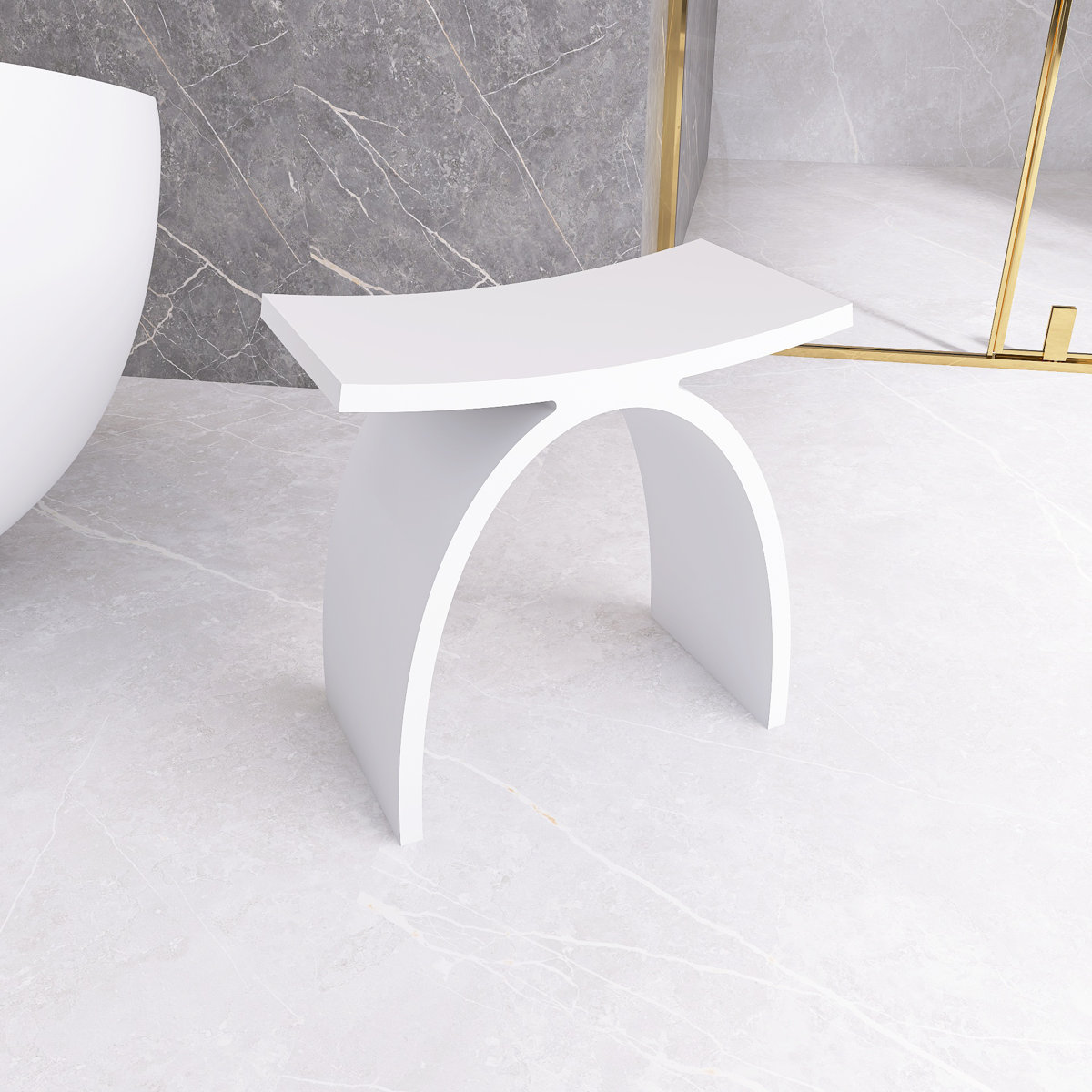 HIGEINE Solid Surface Shower Stool Freestanding Bathroom Stool Matte ...